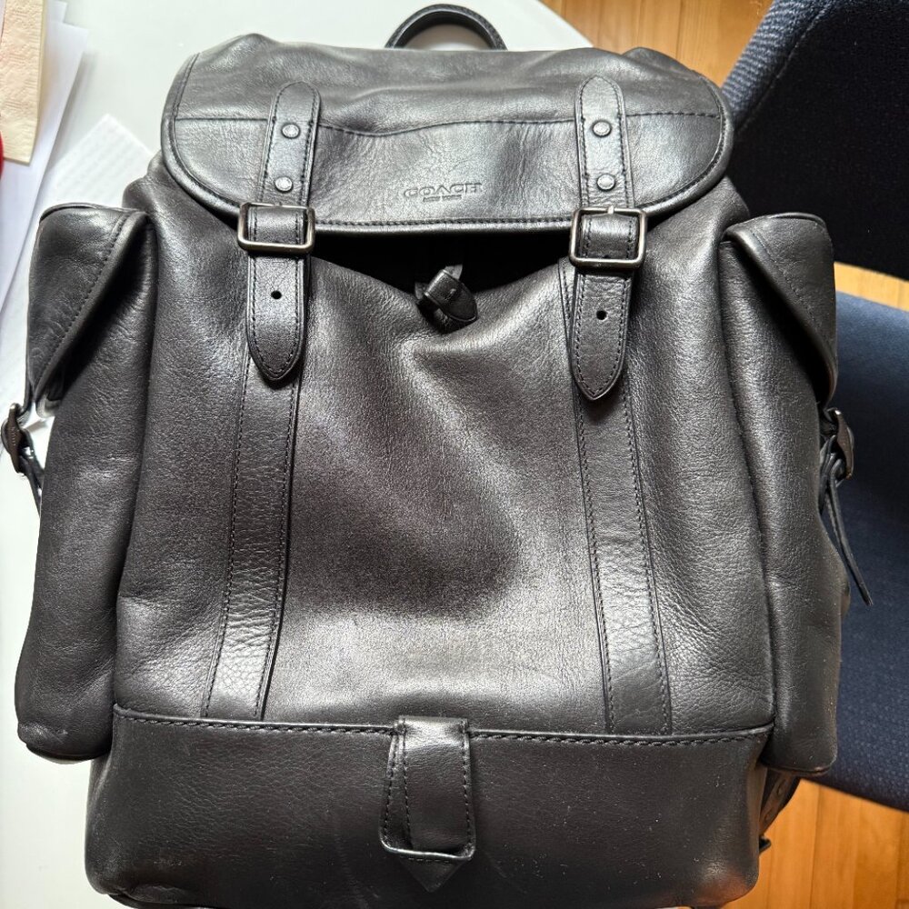 Coach Black Leather Hitch Backpack - Picture 2 of 6